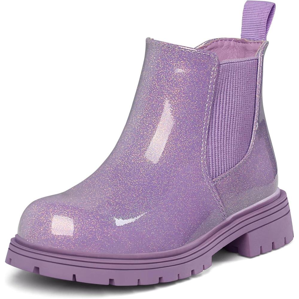 imageK KomForme Girls Glitter Ankle Boots Side Zipper Chelsea Booties Lug Sole ToddlerLittle KidsBig KidsLight Purple