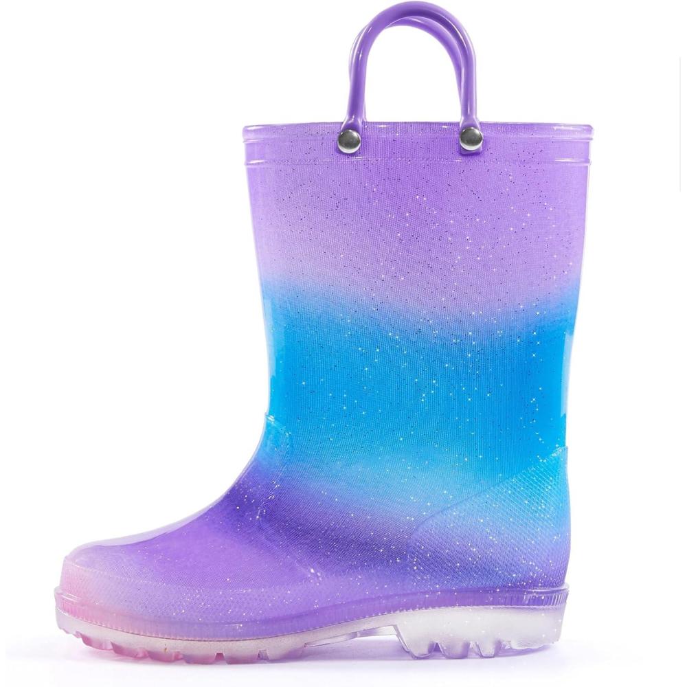 imageK KomForme Girls Rain BootsKids Glitter Waterproof Boots with Easyon HandlesGradient Purple