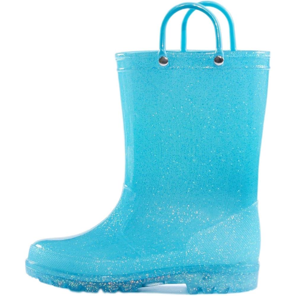 imageK KomForme Girls Rain BootsKids Glitter Waterproof Boots with Easyon HandlesLake Blue