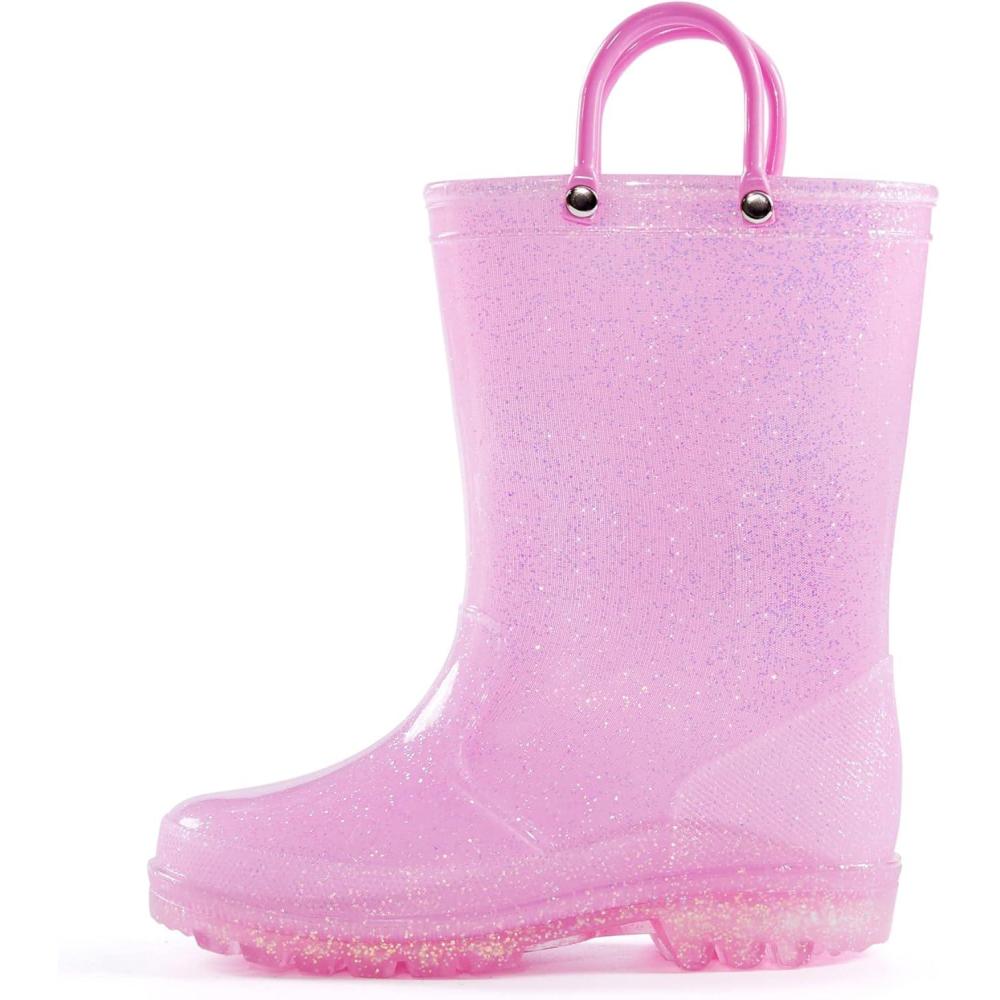 imageK KomForme Girls Rain BootsKids Glitter Waterproof Boots with Easyon HandlesPink