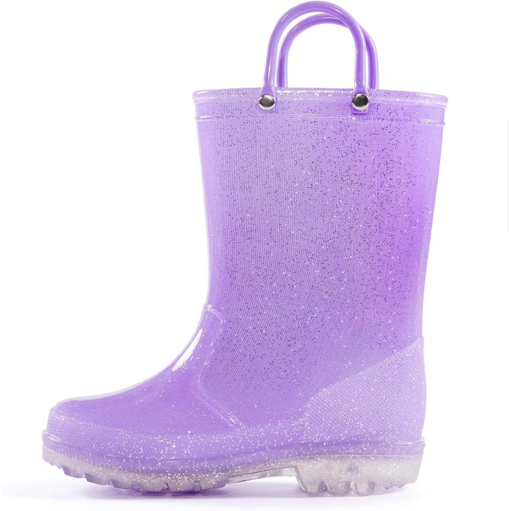 imageK KomForme Girls Rain BootsKids Glitter Waterproof Boots with Easyon HandlesPurple