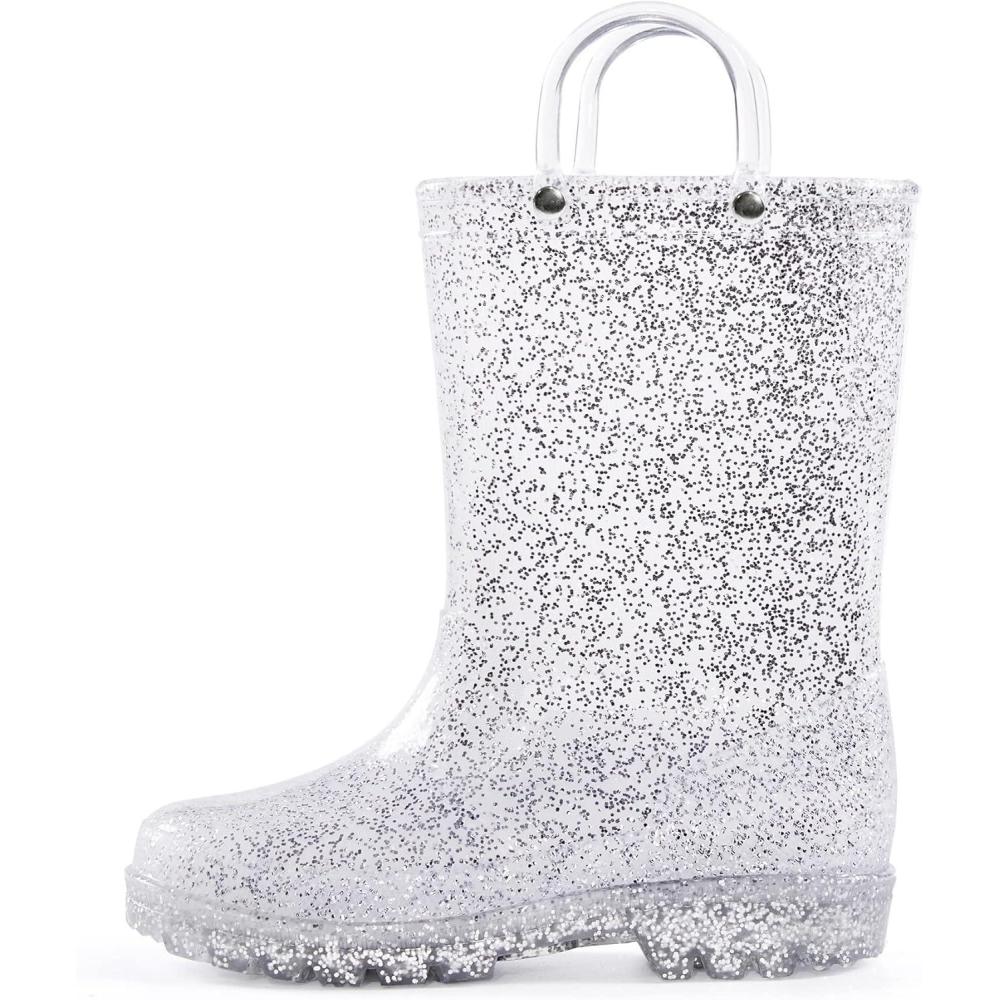 imageK KomForme Girls Rain BootsKids Glitter Waterproof Boots with Easyon HandlesSilver