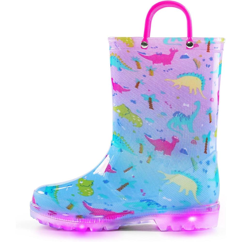imageK KomForme Kids Rain Boots Waterproof Light up Boots with Easyon HandlesColorful Pink Dinosaur