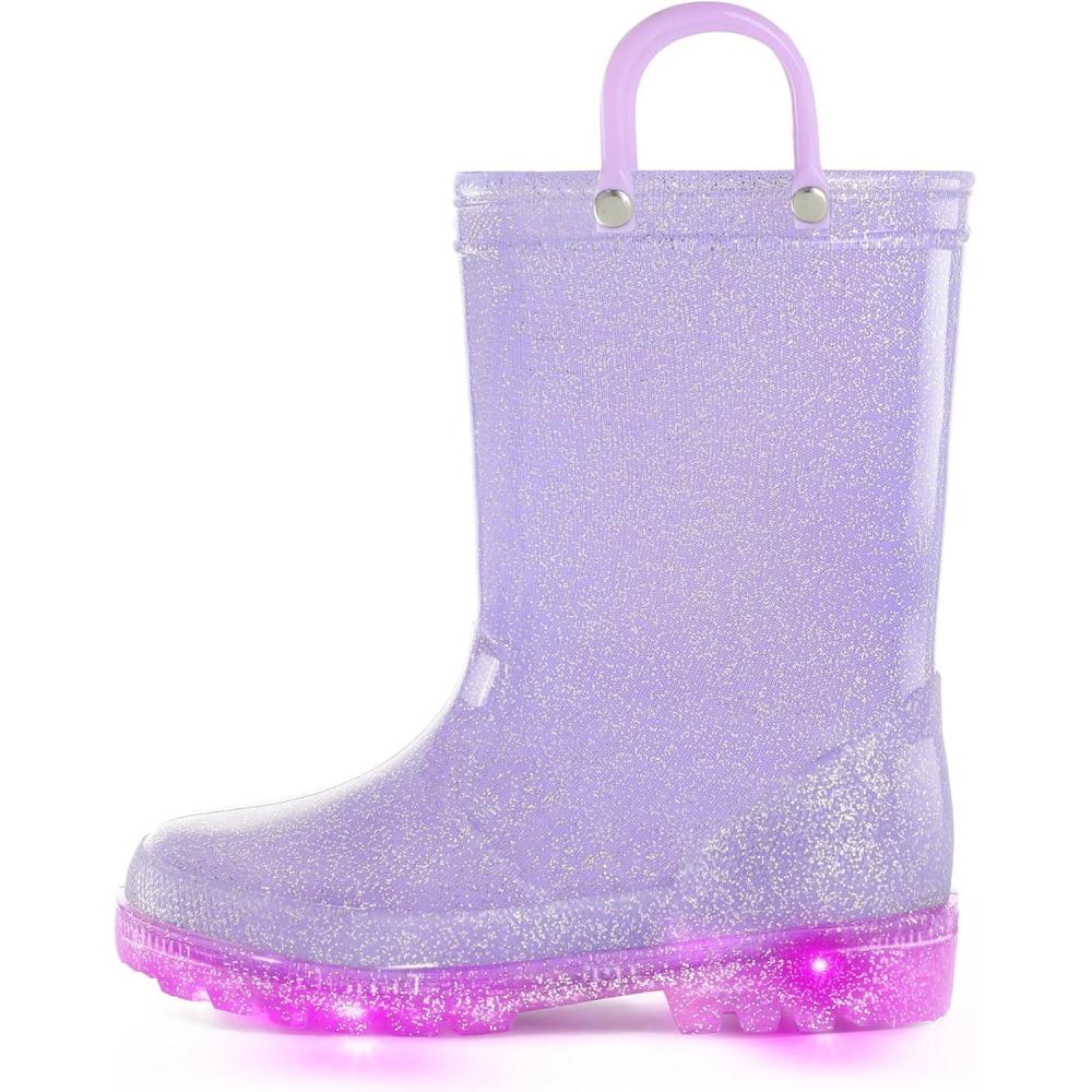 imageK KomForme Kids Rain Boots Waterproof Light up Boots with Easyon HandlesPurple Glitter