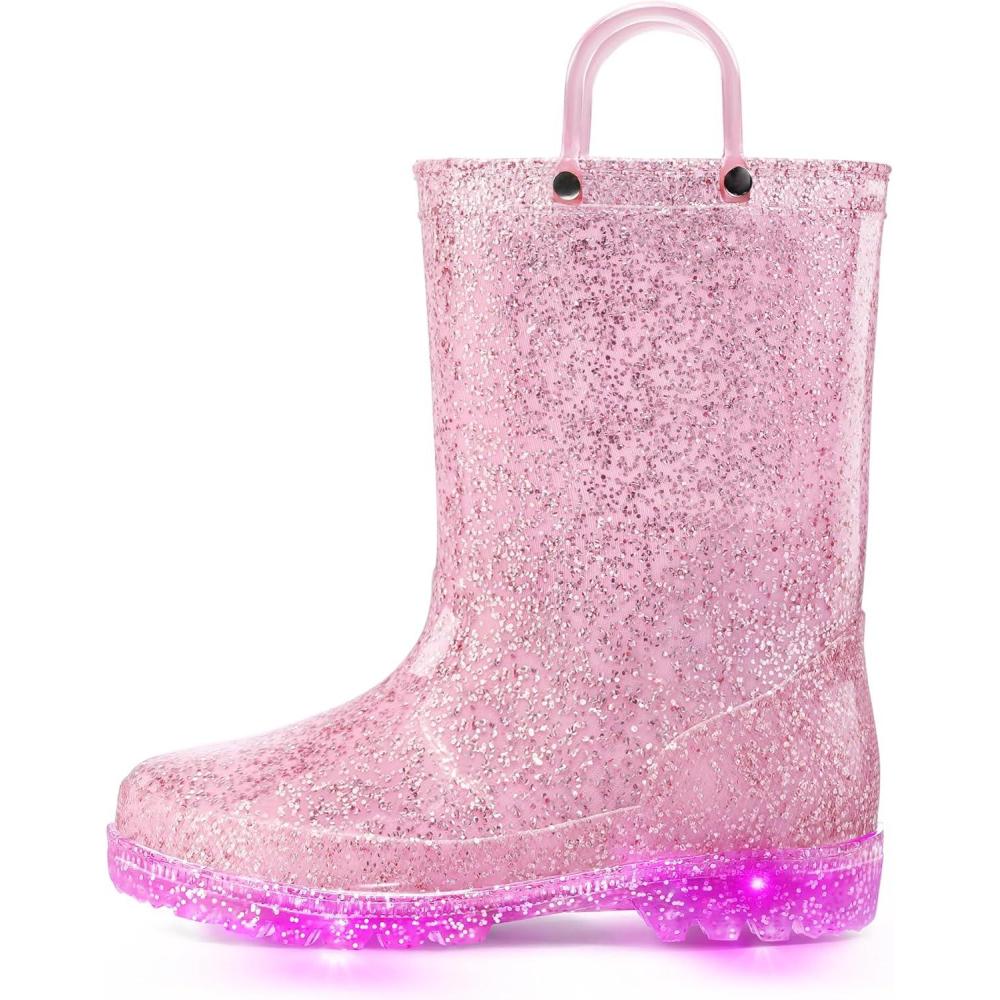 imageK KomForme Kids Rain Boots Waterproof Light up Boots with Easyon HandlesShiny Red
