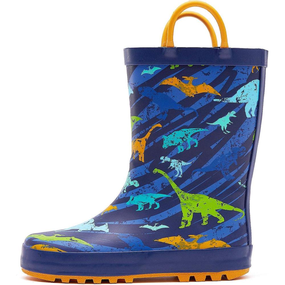 imageK KomForme Kids Rain Boots Waterproof Printed Rubber boots with HandlesBlue Dinosaur