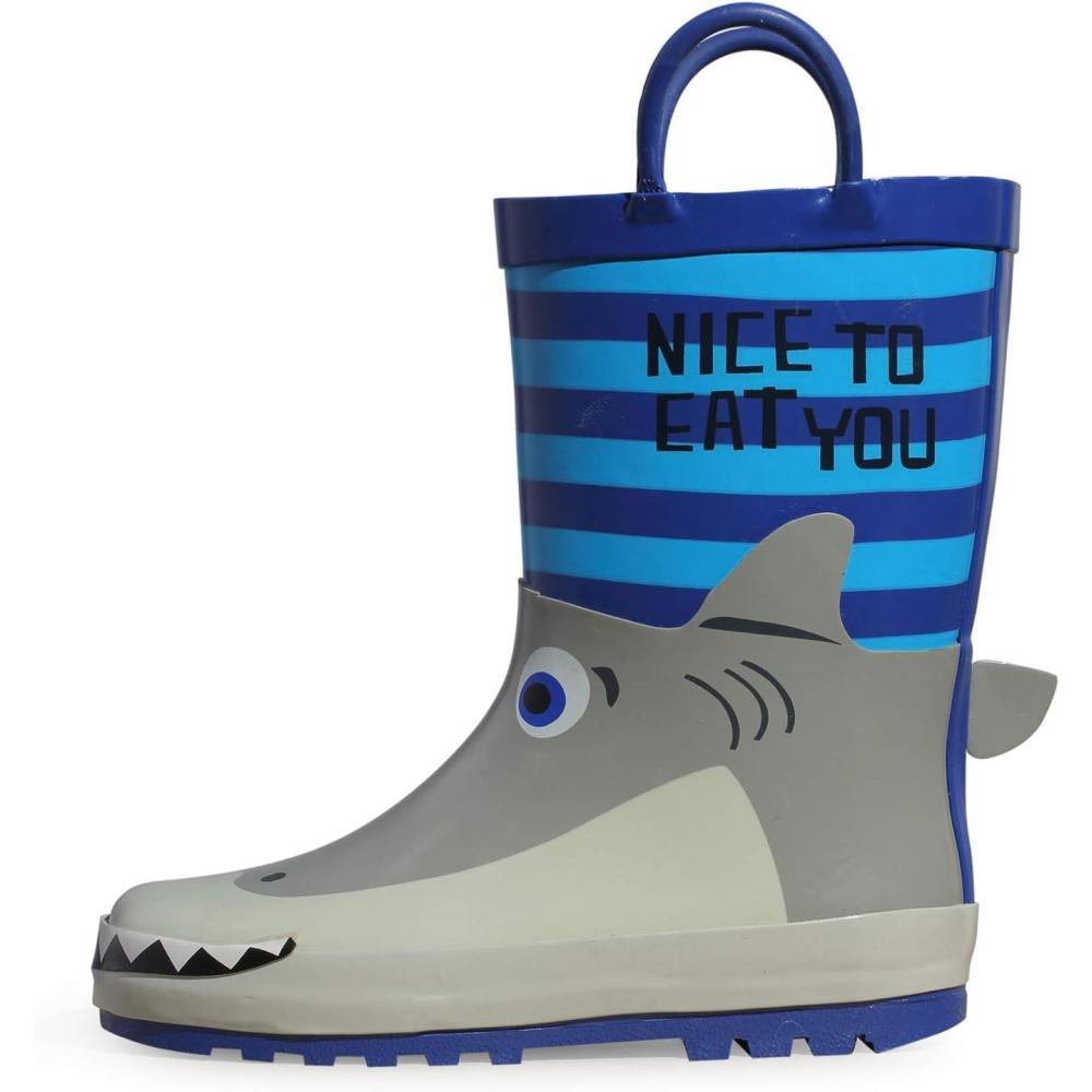 imageK KomForme Kids Rain Boots Waterproof Printed Rubber boots with HandlesBlue Shark