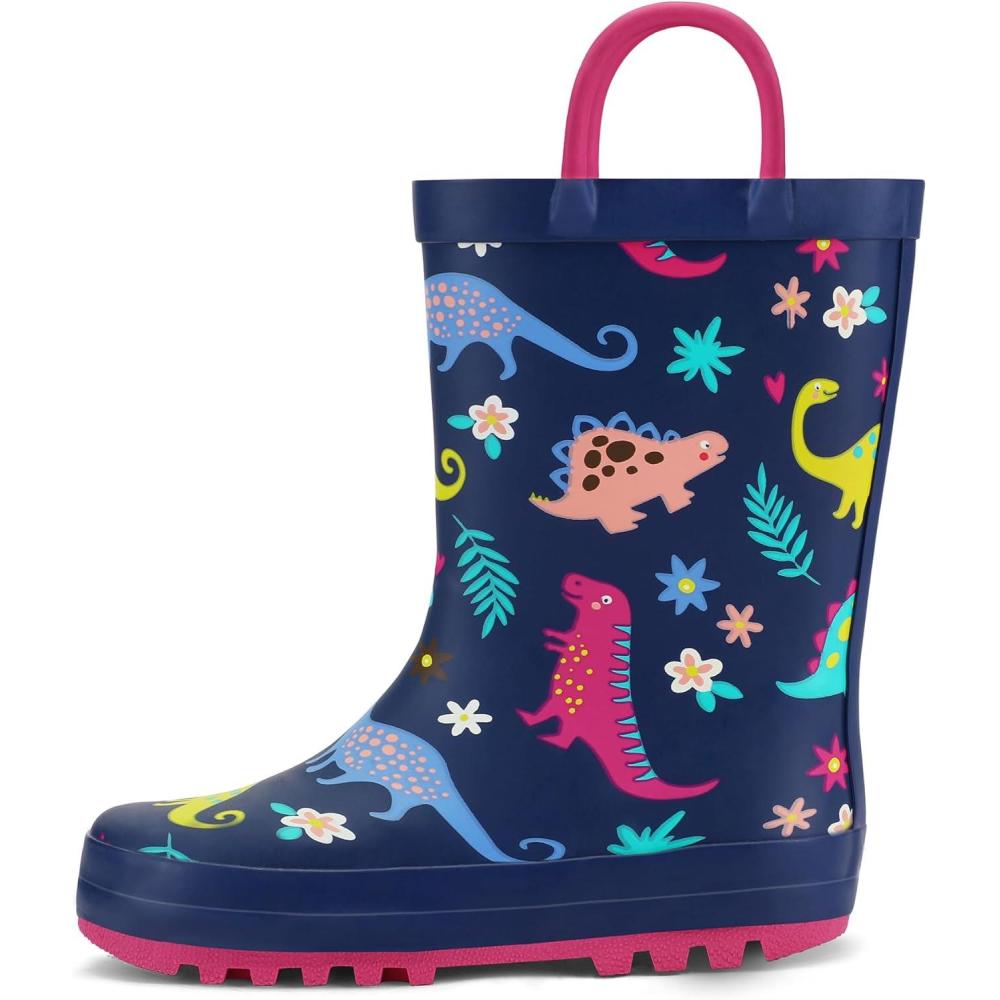 imageK KomForme Kids Rain Boots Waterproof Printed Rubber boots with HandlesPurple Dinosaur