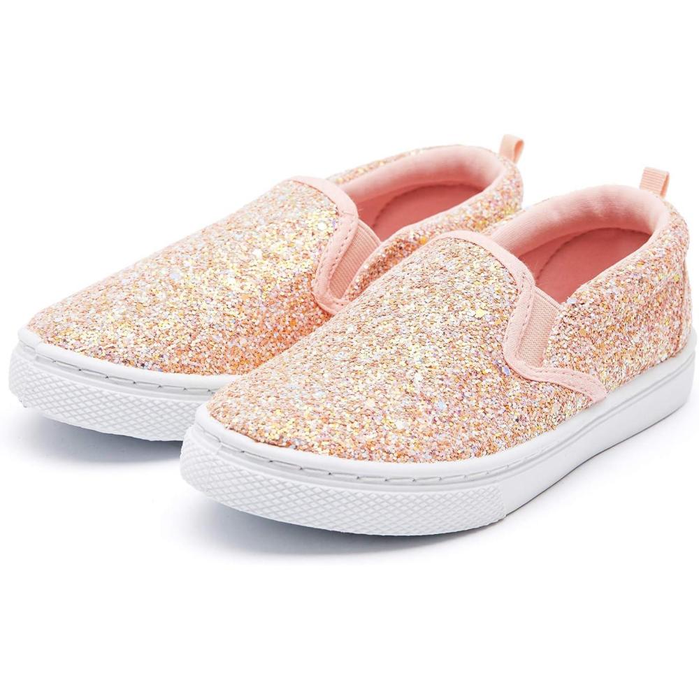 imageK KomForme Kids Shoes Toddlers Canvas Sneakers Slip on Walking Tennis Shoes for Boys GirlsToddlerLittle KidsBig KidsApink Glitter