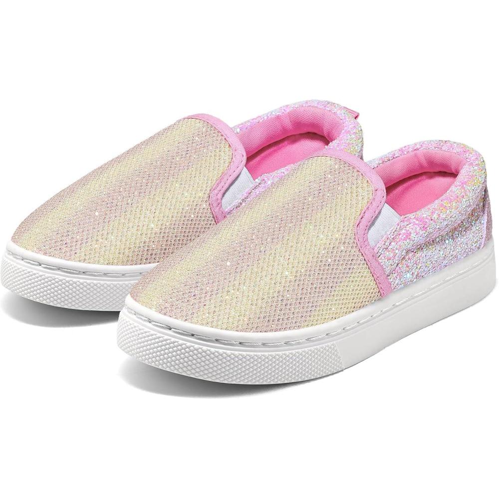 imageK KomForme Kids Shoes Toddlers Canvas Sneakers Slip on Walking Tennis Shoes for Boys GirlsToddlerLittle KidsBig KidsWhitePink Glitter