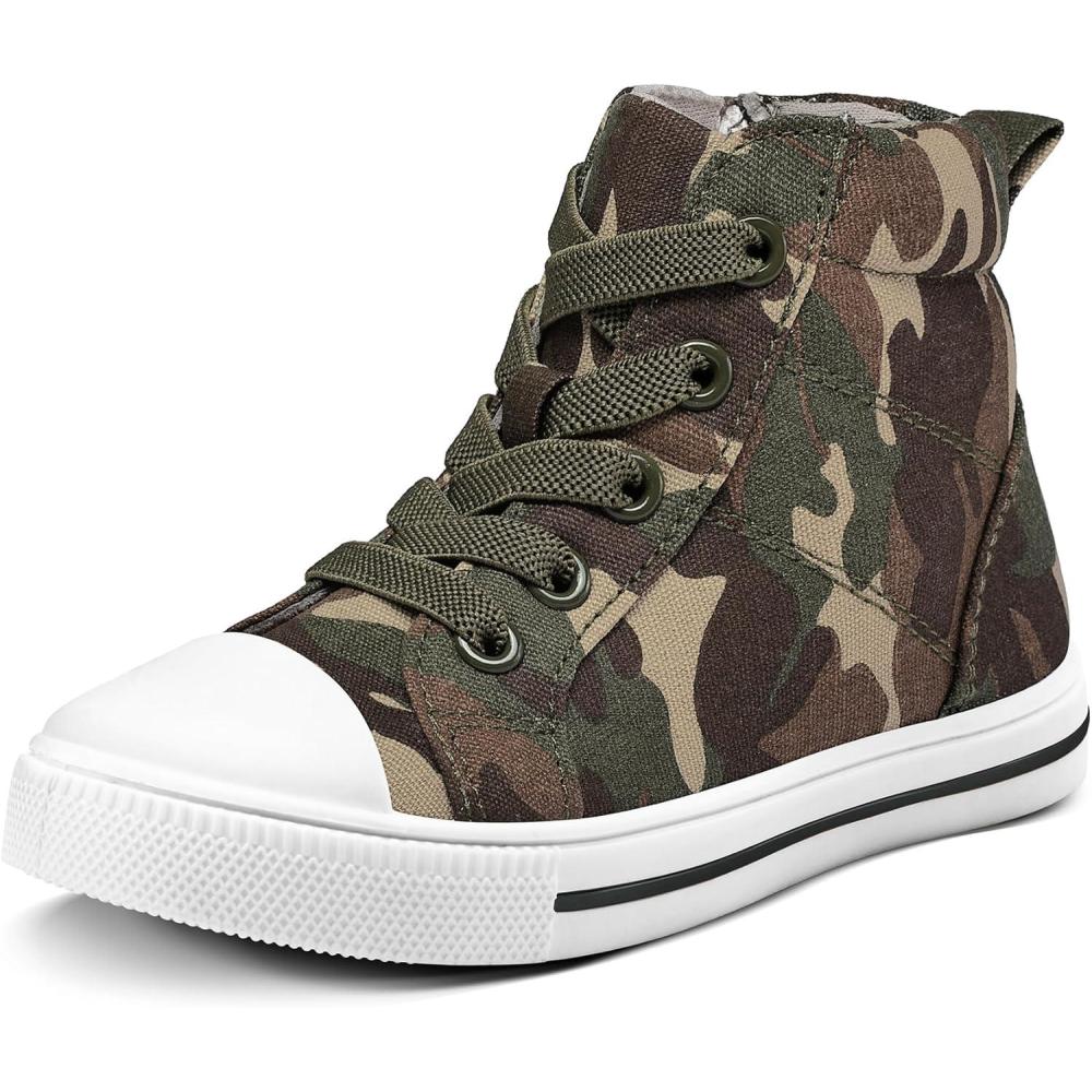 imageK KomForme Kids Sneakers for Boys and Girls Toddler Canvas High Top Walking Causal Shoes with ZipperCamouflage Green