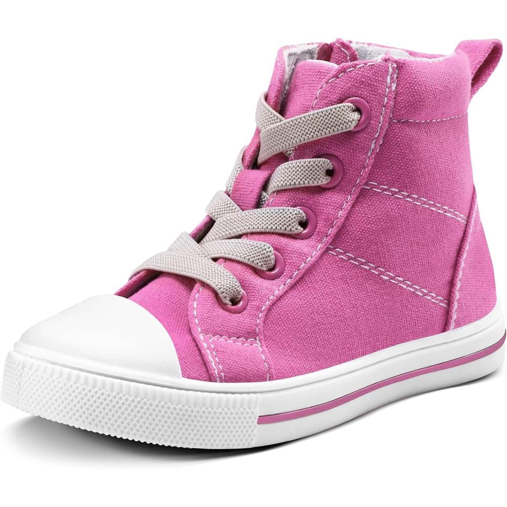 imageK KomForme Kids Sneakers for Boys and Girls Toddler Canvas High Top Walking Causal Shoes with ZipperPink