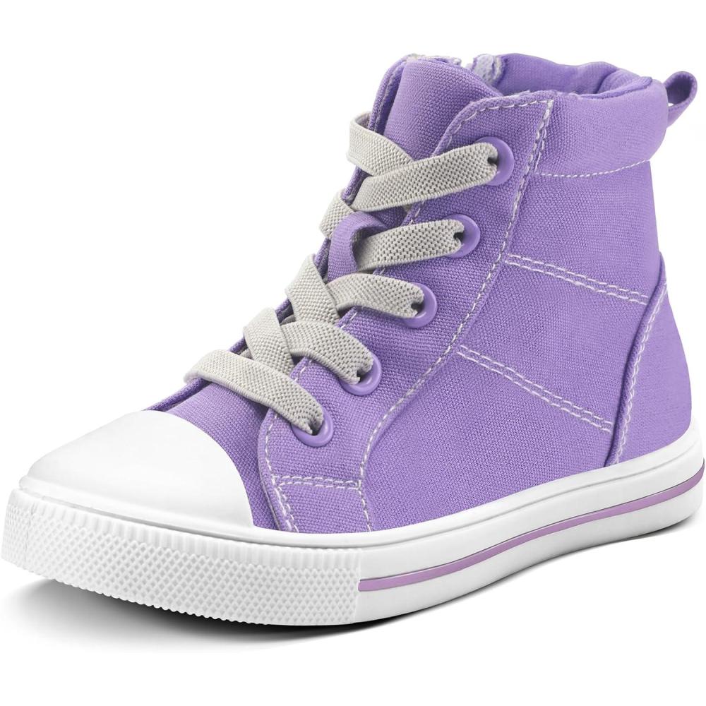 imageK KomForme Kids Sneakers for Boys and Girls Toddler Canvas High Top Walking Causal Shoes with ZipperPurple