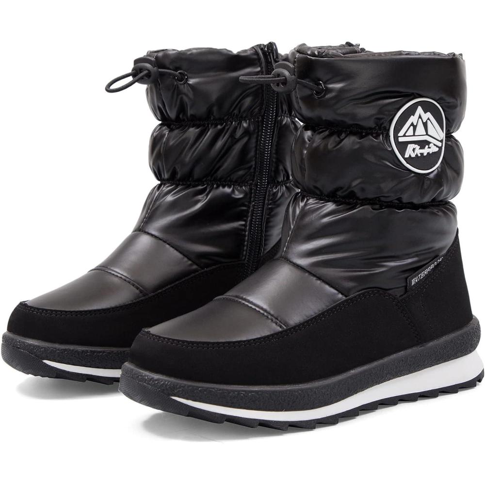 imageK KomForme Kids Snow Boots for Boys Girls Toddler Winter Outdoor Boots Waterproof with Fur Lined ToddlerLittle KidBig KidBlack Pearl Cloth