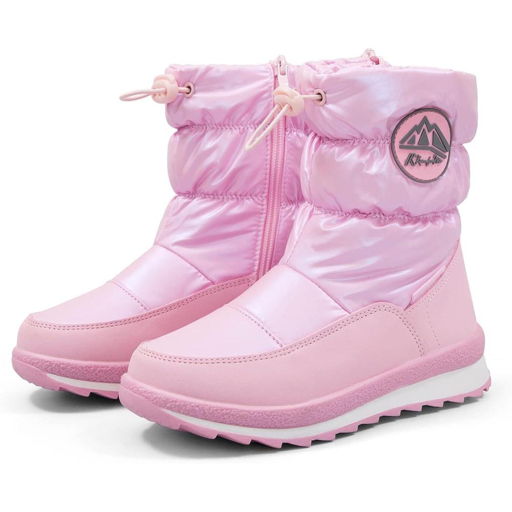 imageK KomForme Kids Snow Boots for Boys Girls Toddler Winter Outdoor Boots Waterproof with Fur Lined ToddlerLittle KidBig KidPearl Pink