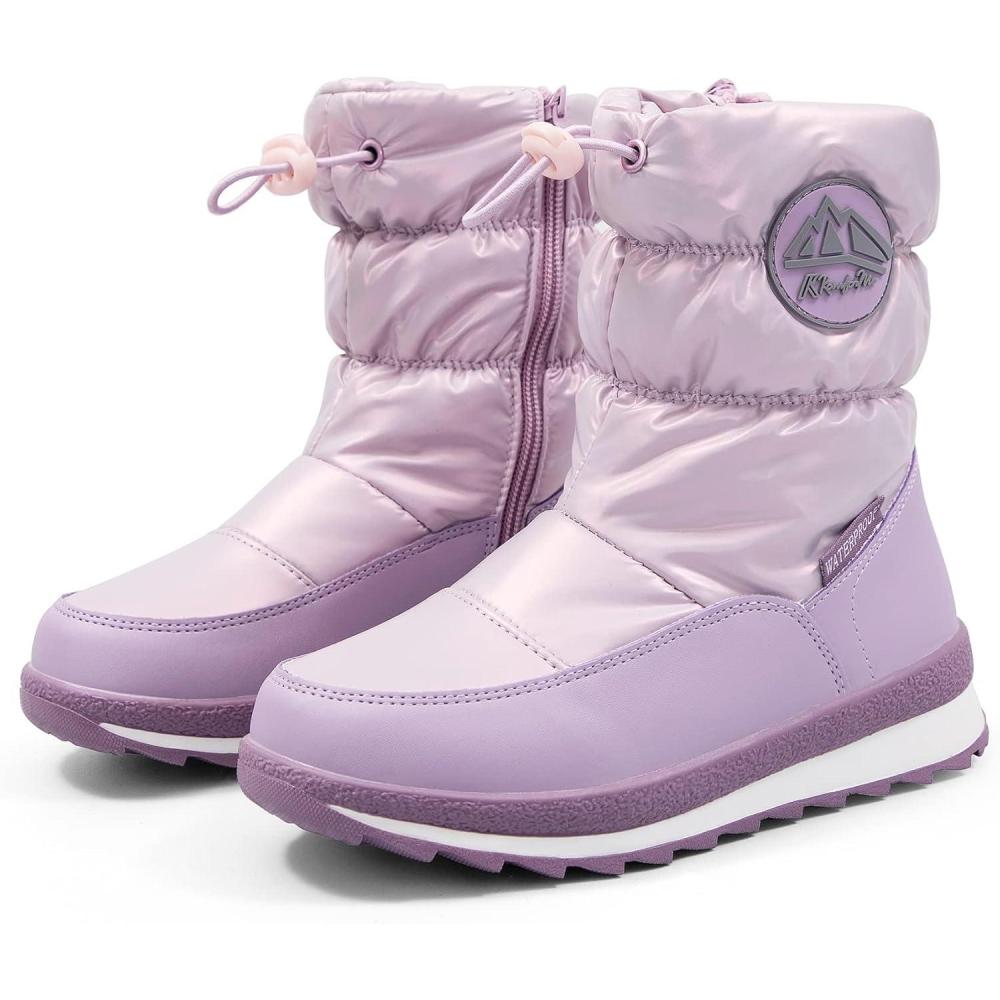 imageK KomForme Kids Snow Boots for Boys Girls Toddler Winter Outdoor Boots Waterproof with Fur Lined ToddlerLittle KidBig KidPearl Purple