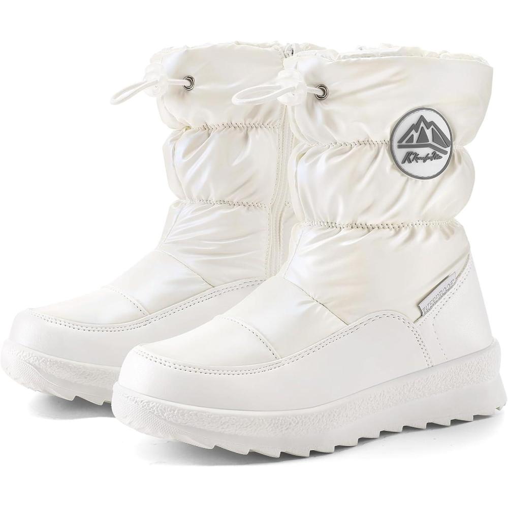 imageK KomForme Kids Snow Boots for Boys Girls Toddler Winter Outdoor Boots Waterproof with Fur Lined ToddlerLittle KidBig KidPearl White
