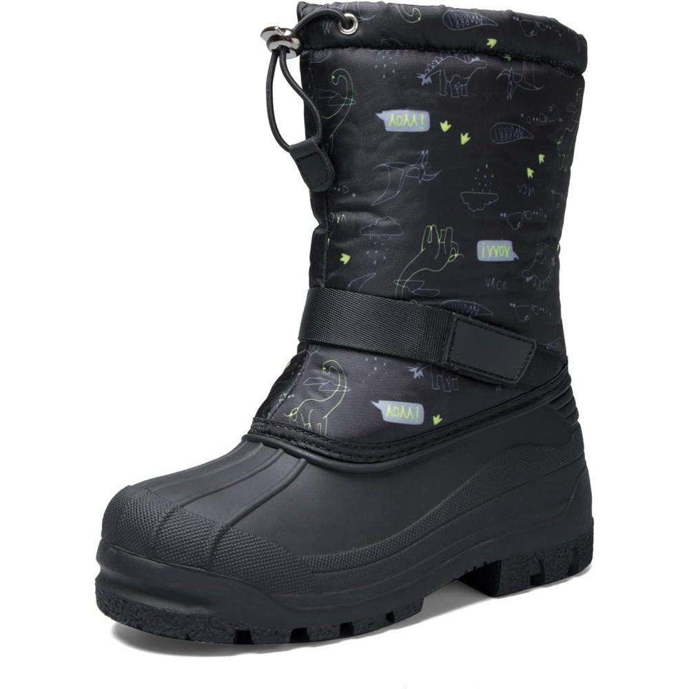 imageK KomForme Snow Boots for Boys ampamp Girls Warm Waterproof Slip Resistant Winter Shoes ToddlerLittle KidBig KidBlackdino