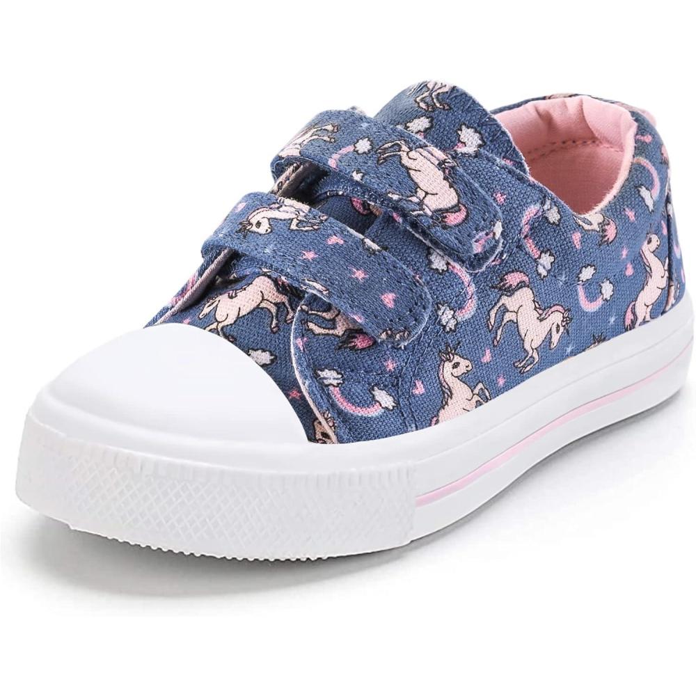 imageK KomForme Toddler Boys ampamp Girls Shoes Kids Canvas Sneakers with Cartoon Dual Hook and Loops Size 7 Toddler Unicorn
