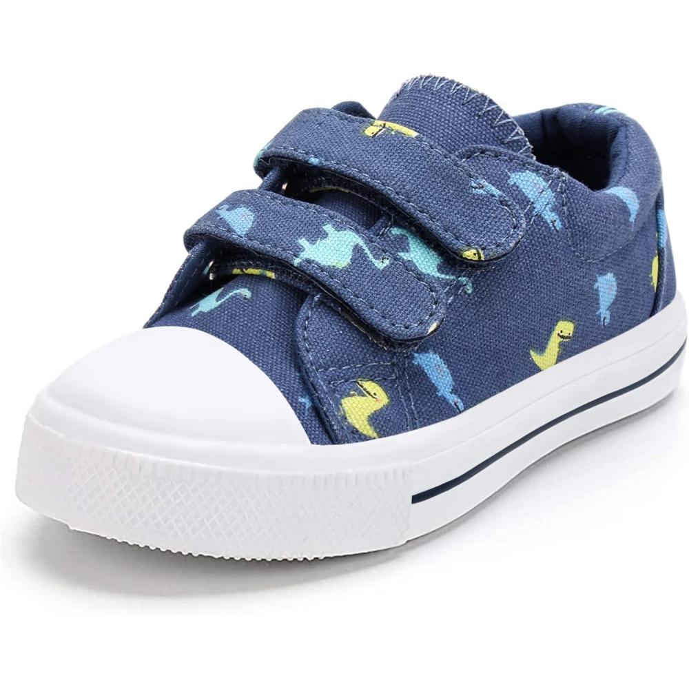 imageK KomForme Toddler Boys ampamp Girls Shoes Kids Canvas Sneakers with Cartoon Dual Hook and LoopsBlue Dinosaur