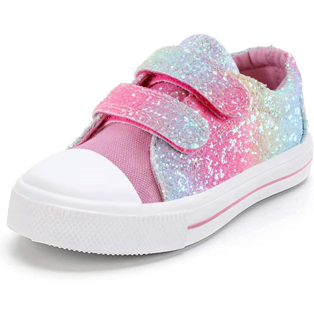imageK KomForme Toddler Boys ampamp Girls Shoes Kids Canvas Sneakers with Cartoon Dual Hook and LoopsGlitter