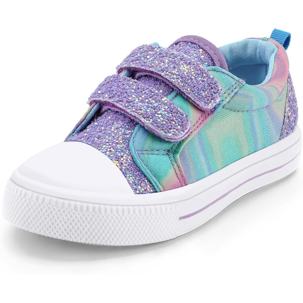 imageK KomForme Toddler Boys ampamp Girls Shoes Kids Canvas Sneakers with Cartoon Dual Hook and LoopsPurple Glitter