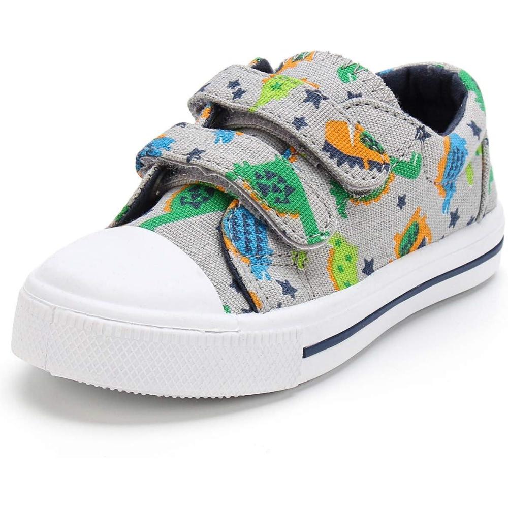 imageK KomForme Toddler Boys ampamp Girls Shoes Kids Canvas Sneakers with Cartoon Dual Hook and LoopsStegosaurus Dinosaur