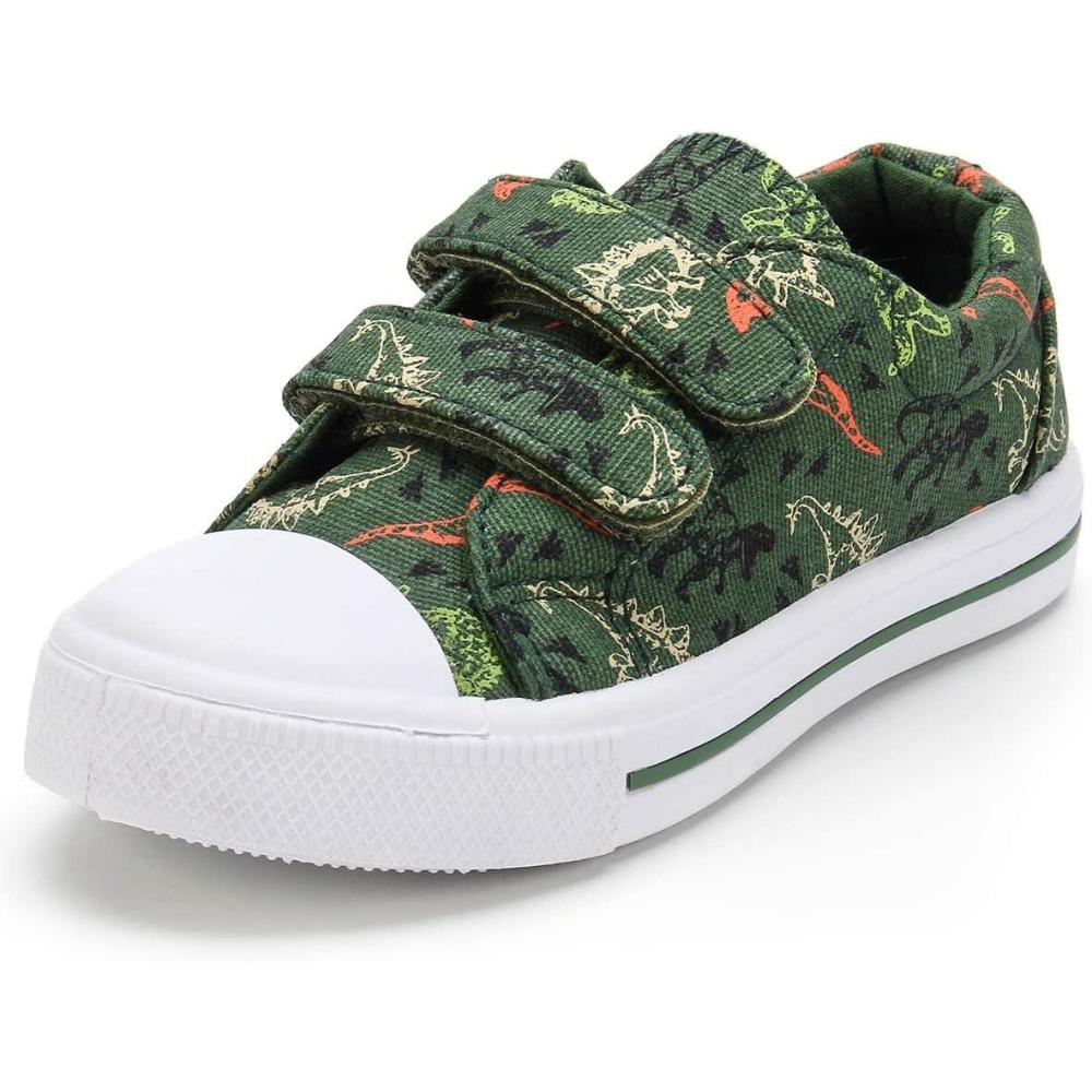 imageK KomForme Toddler Boys ampamp Girls Shoes Kids Canvas Sneakers with Cartoon Dual Hook and LoopsTyrannosaurus Dinosaur