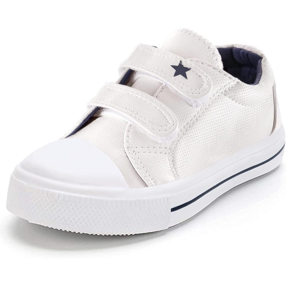 imageK KomForme Toddler Boys ampamp Girls Shoes Kids Canvas Sneakers with Cartoon Dual Hook and LoopsWhite