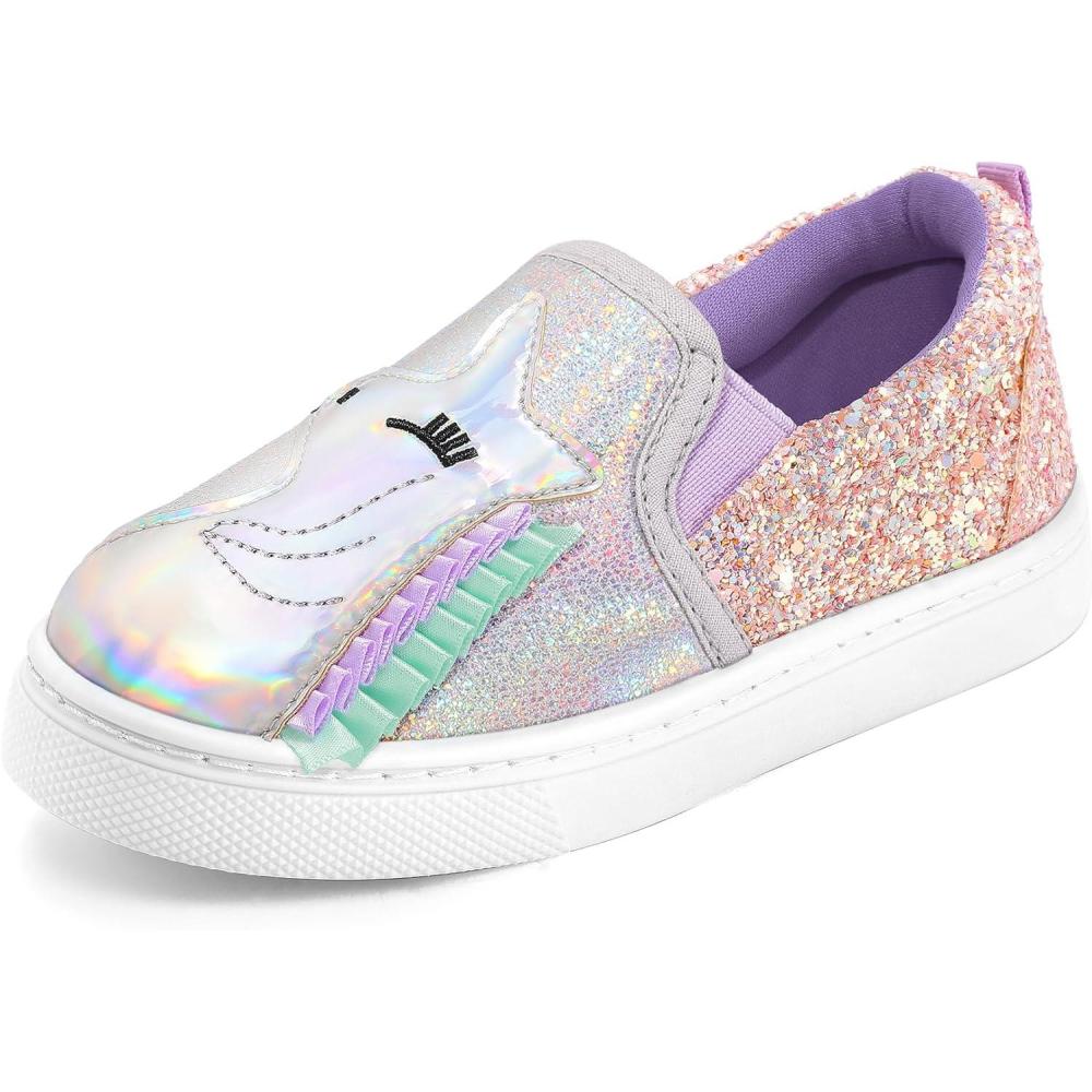 imageK KomForme Toddler Girls Boys Shoes Little Kids Slip on Canvas Sneakers for RunningWalkingSliver Unicorn