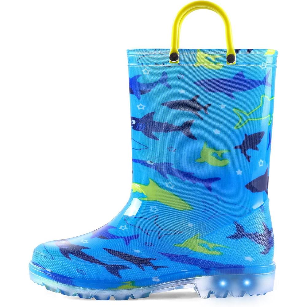 imageK KomForme Toddler Light Up Rain Boots Patterns and Glitter Rain Boots for Girls Boys with HandlesBlue shark10