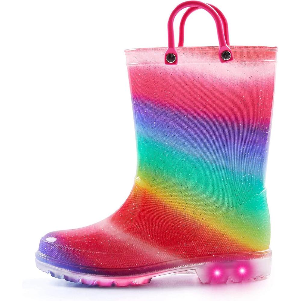 imageK KomForme Toddler Light Up Rain Boots Patterns and Glitter Rain Boots for Girls Boys with HandlesRainbow Gradient3