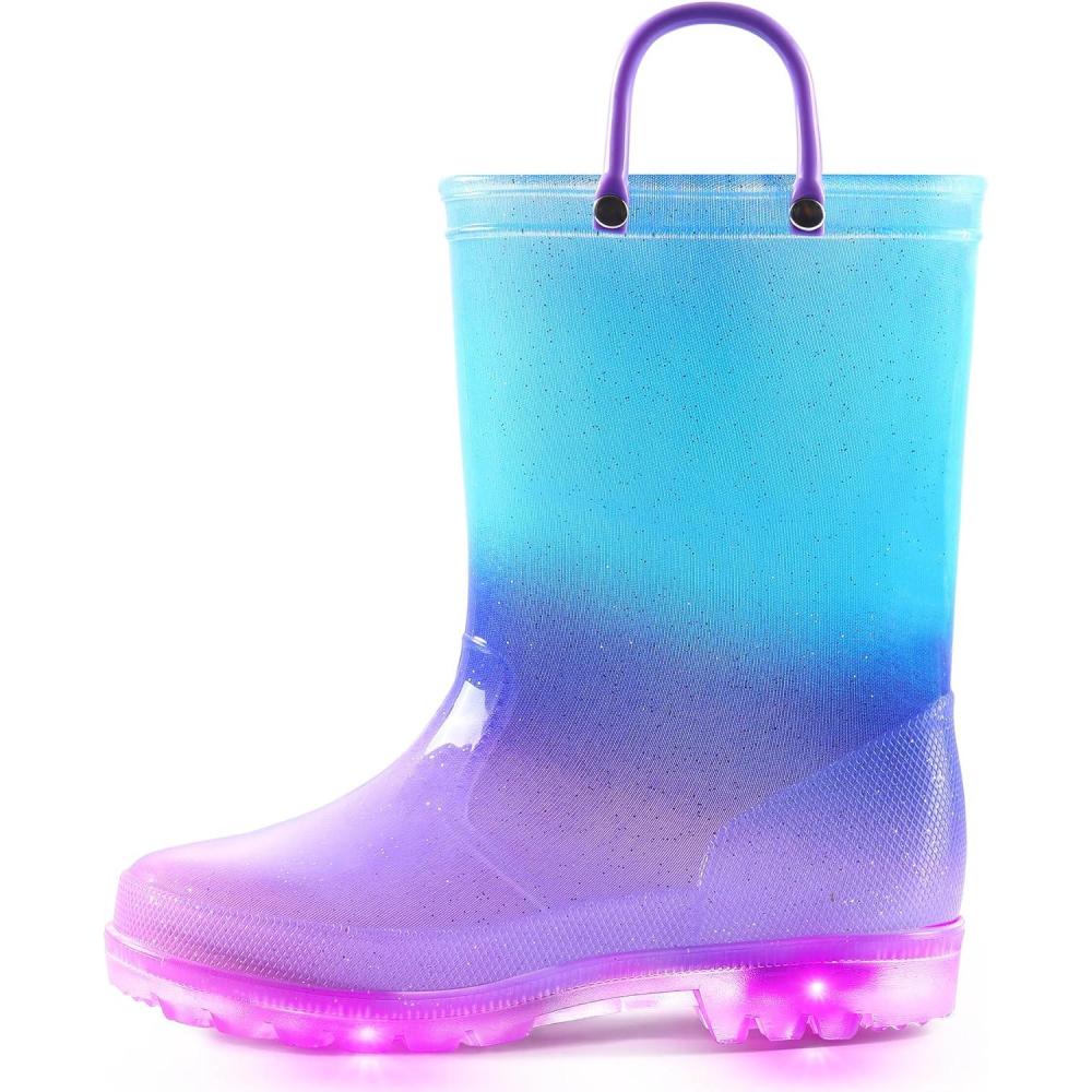 imageK KomForme Toddler Light Up Rain Boots for Girls Boys Waterproof Rain Boots with Handles OutdoorsA1 Blue Purple Gradient