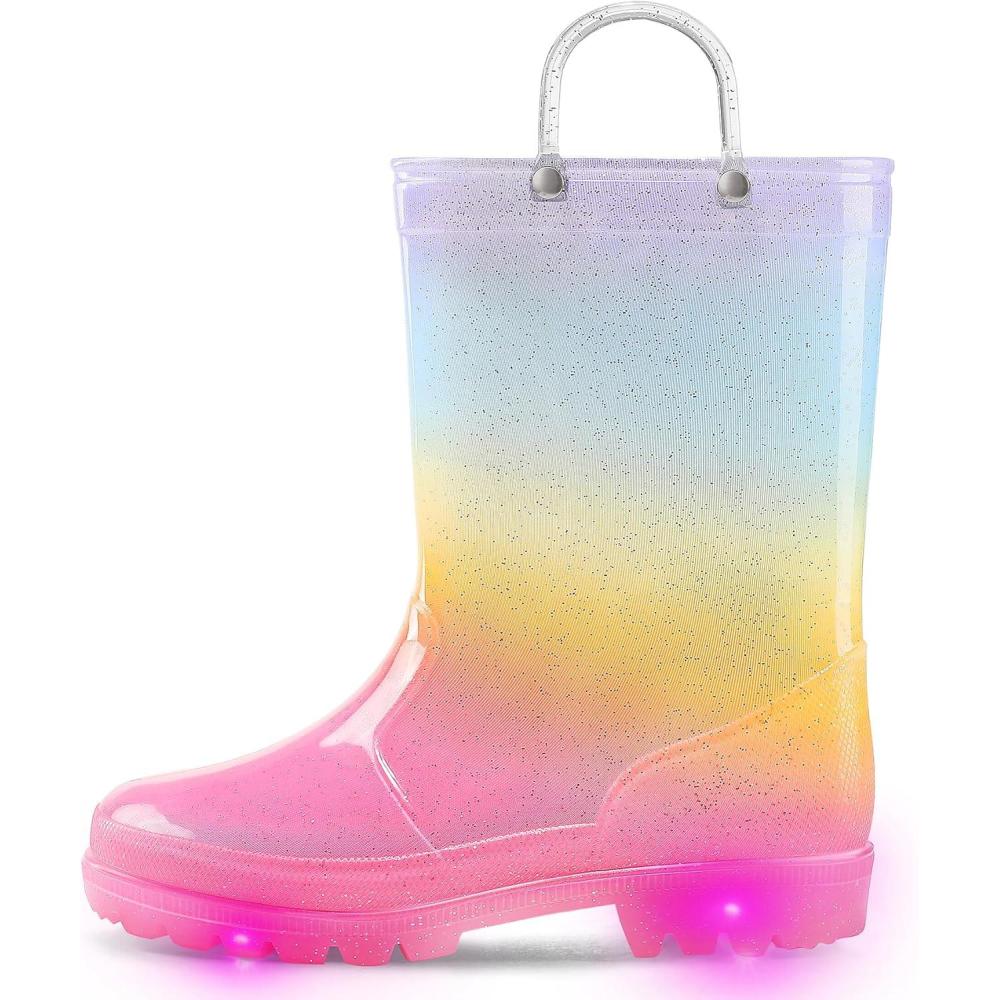 imageK KomForme Toddler Light Up Rain Boots for Girls Boys Waterproof Rain Boots with Handles OutdoorsColorful Gradient