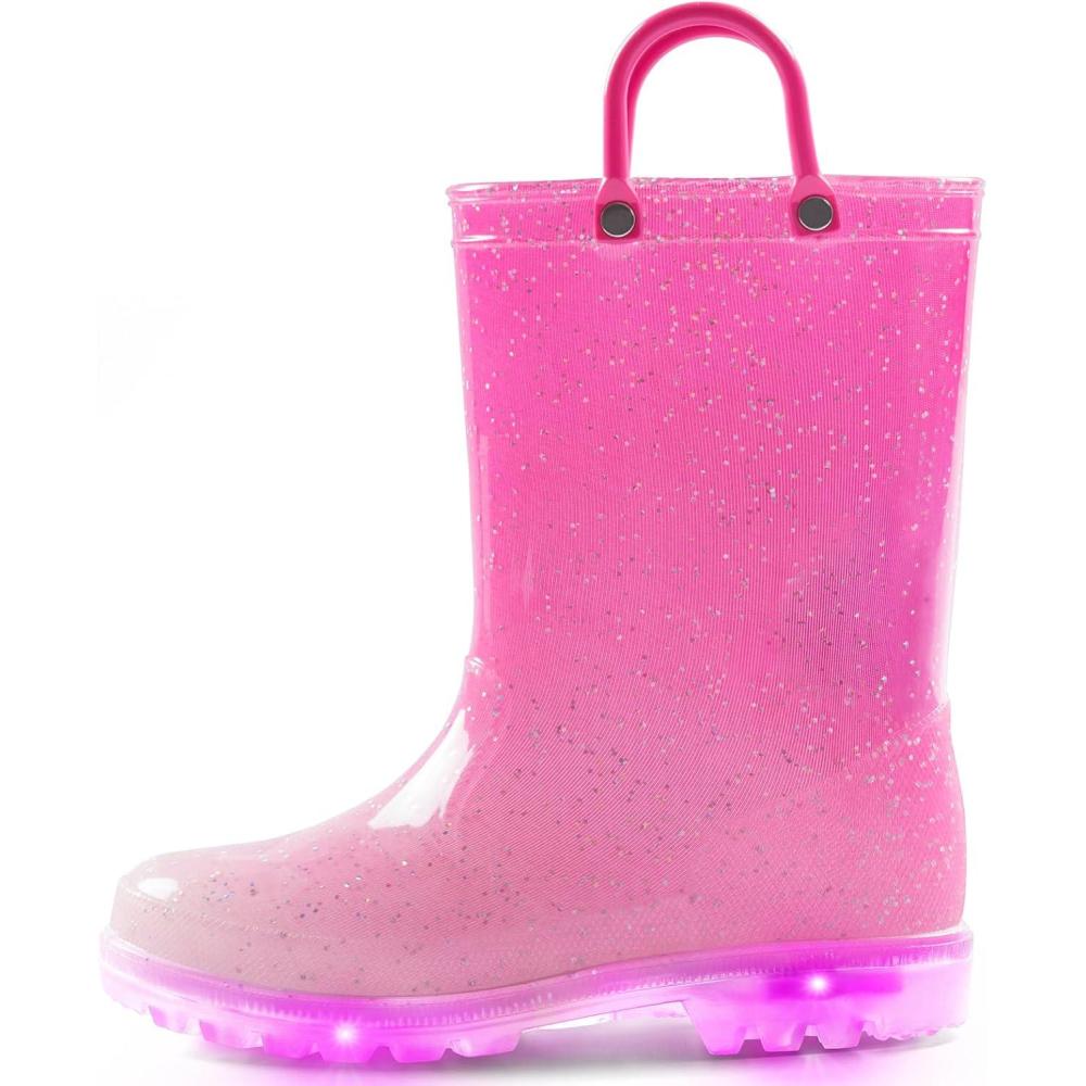 imageK KomForme Toddler Light Up Rain Boots for Girls Boys Waterproof Rain Boots with Handles OutdoorsGradient Pink