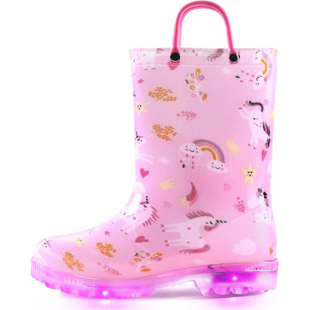 imageK KomForme Toddler Light Up Rain Boots for Girls Boys Waterproof Rain Boots with Handles OutdoorsPink Unicorn 2