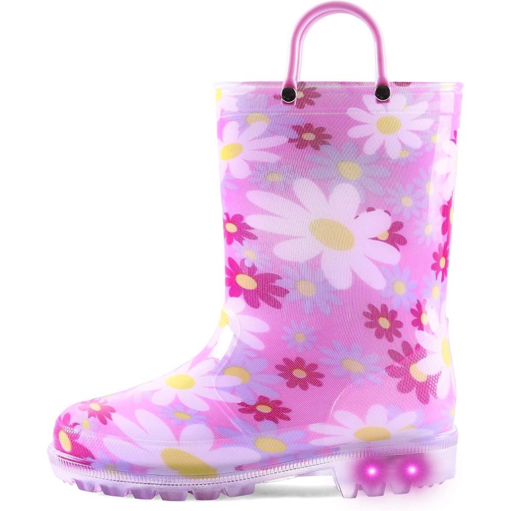 imageK KomForme Toddler Light Up Rain Boots for Girls Boys Waterproof Rain Boots with Handles OutdoorsPurple Flower