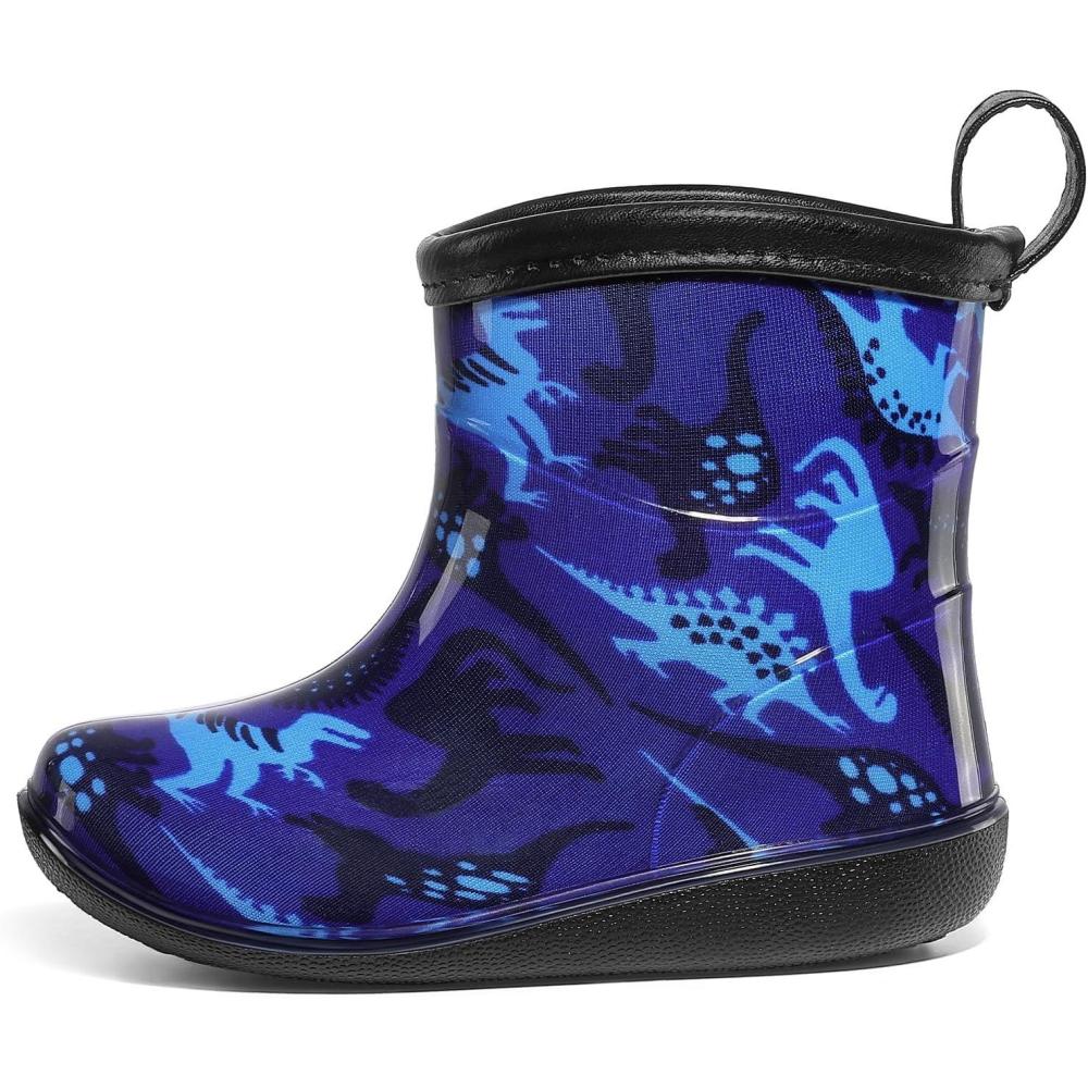 imageK KomForme Toddler Rain Boots Baby Easyon Rain Shoes Lightweight Waterproof for Boys and GirlsBlue Dinosaur