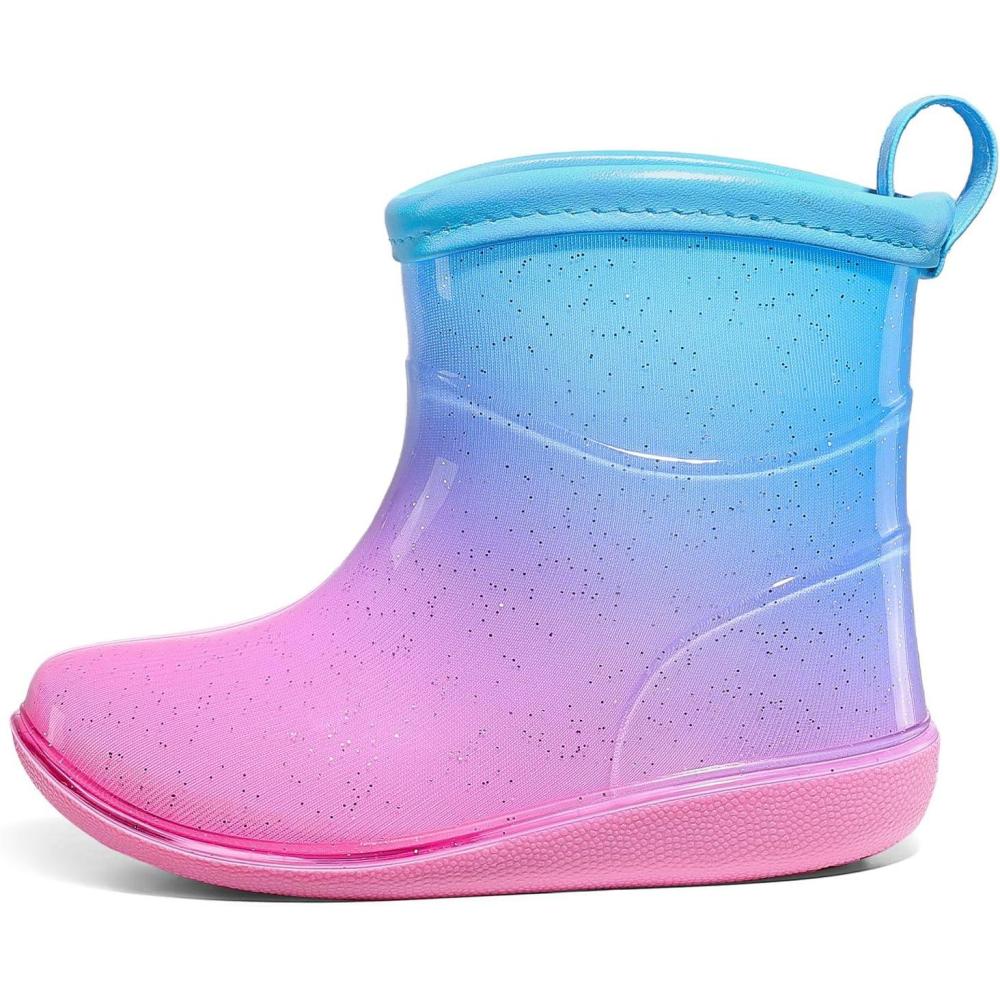 imageK KomForme Toddler Rain Boots Baby Easyon Rain Shoes Lightweight Waterproof for Boys and GirlsBlue Pink Gradient