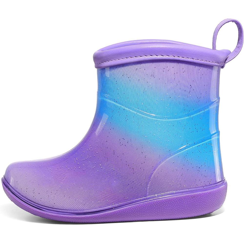 imageK KomForme Toddler Rain Boots Baby Easyon Rain Shoes Lightweight Waterproof for Boys and GirlsPurple Blue Gradient