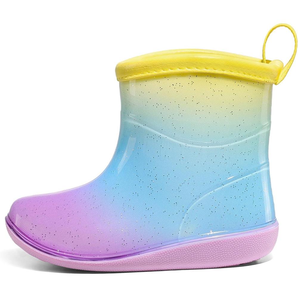 imageK KomForme Toddler Rain Boots Baby Easyon Rain Shoes Lightweight Waterproof for Boys and GirlsYellow Purple Gradient