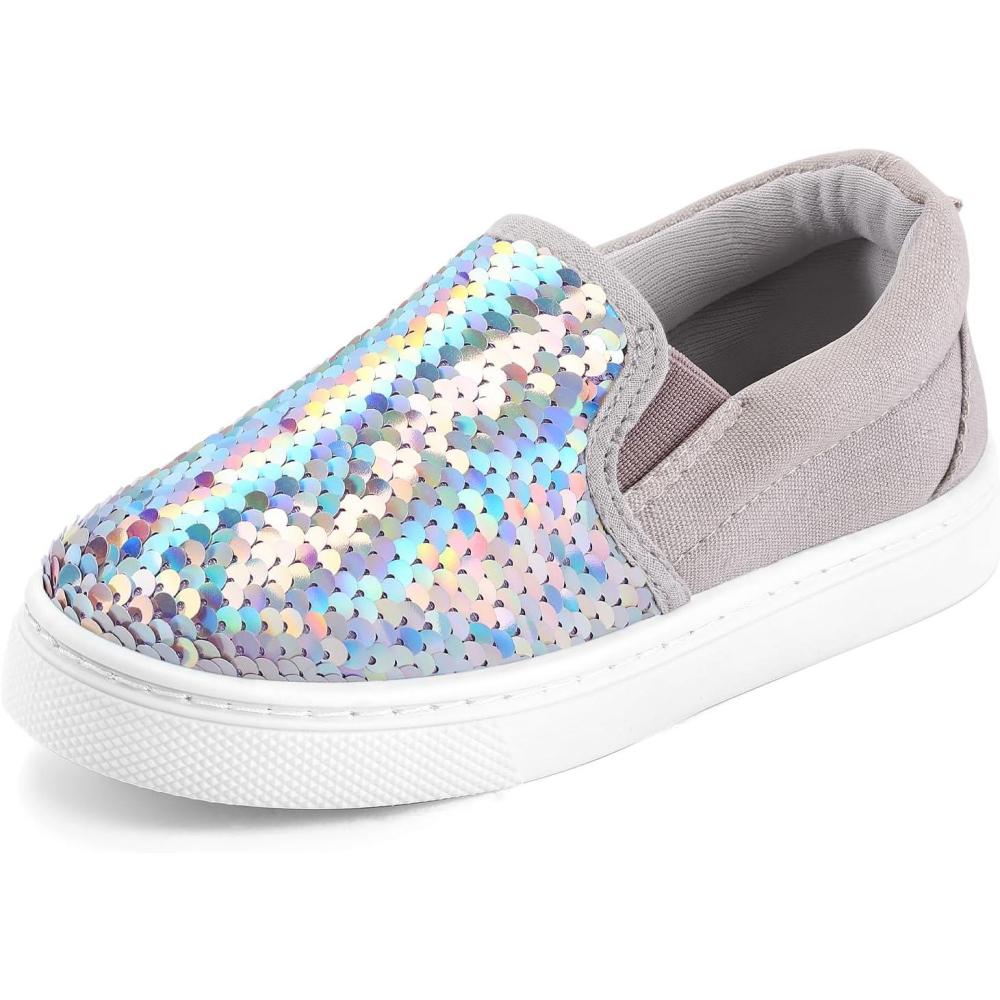 imageK KomForme Toddler Slip on Sneakers Girls Sparkle Sequins Canvas Walking ShoesGrey Colorful