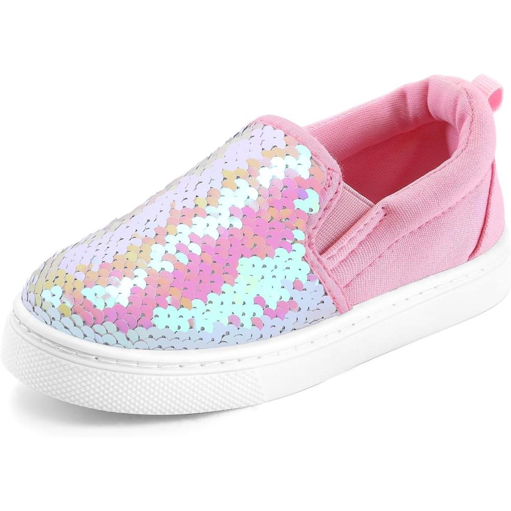 imageK KomForme Toddler Slip on Sneakers Girls Sparkle Sequins Canvas Walking ShoesPink