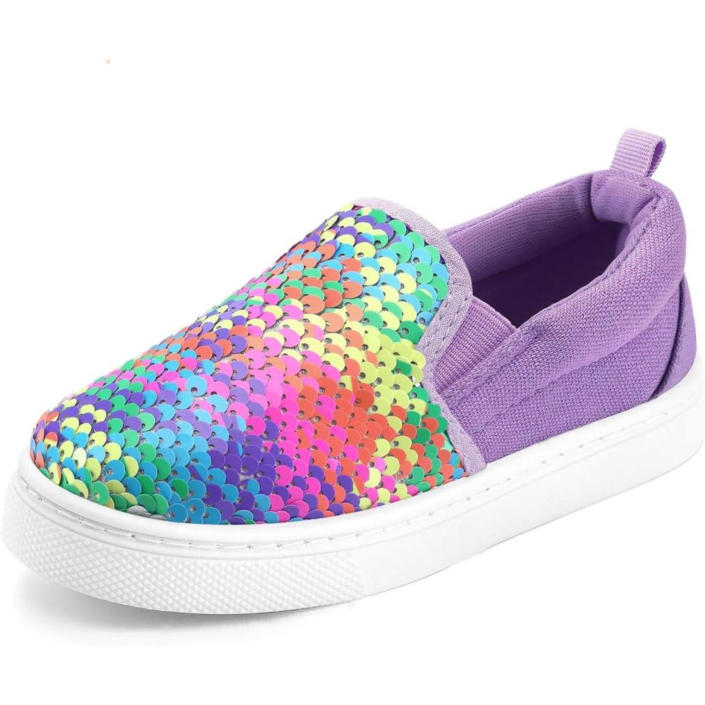 imageK KomForme Toddler Slip on Sneakers Girls Sparkle Sequins Canvas Walking ShoesPurple Rainbow