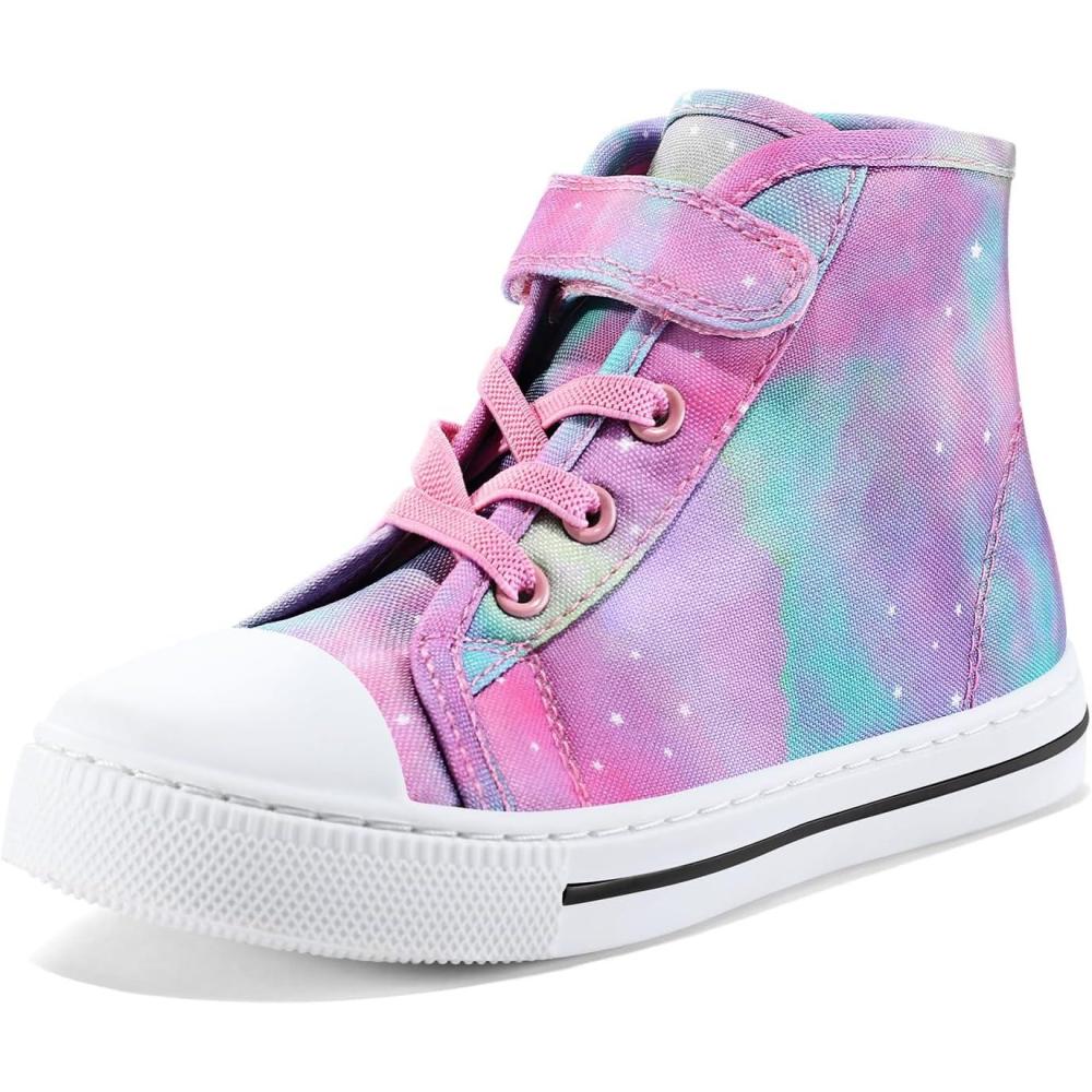 imageK KomForme Toddler Sneakers Girls Canvas High Top Walking Shoes with Hook and LoopsColorful