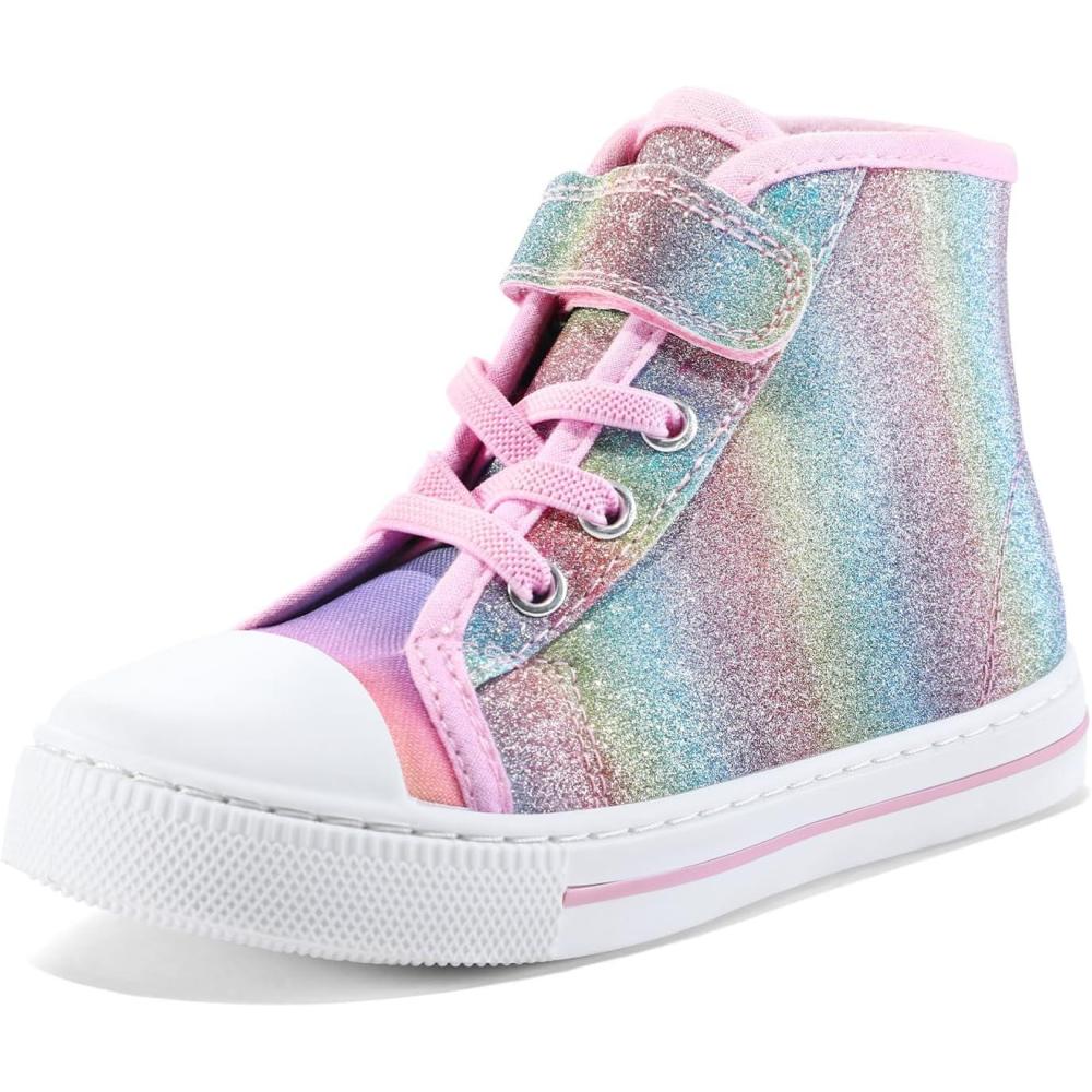 imageK KomForme Toddler Sneakers Girls Canvas High Top Walking Shoes with Hook and LoopsGradient Glitter