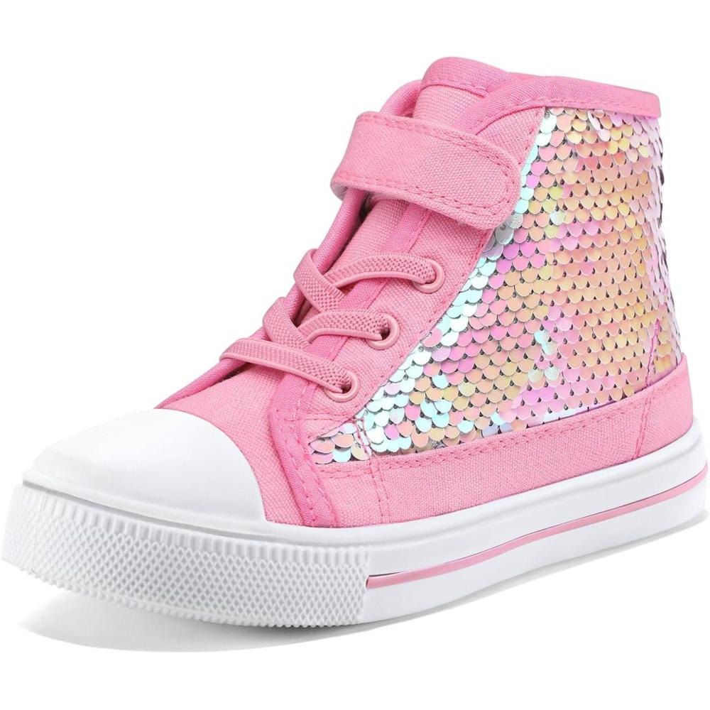 imageK KomForme Toddler Sneakers Girls Canvas High Top Walking Shoes with Hook and LoopsPink Sequins