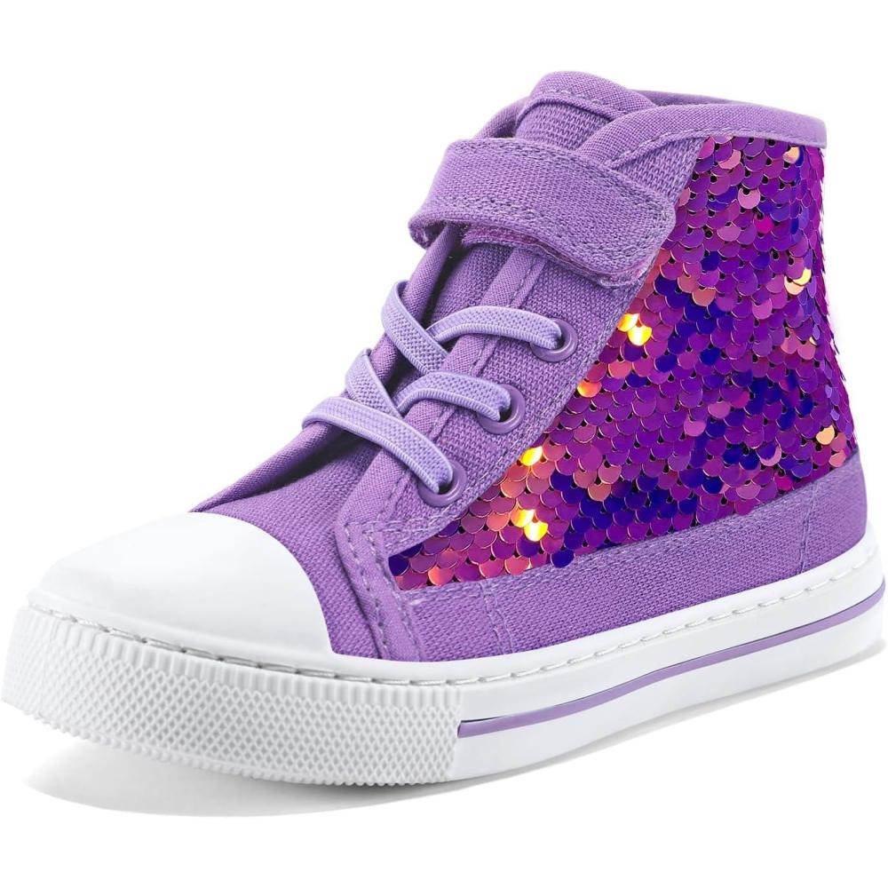 imageK KomForme Toddler Sneakers Girls Canvas High Top Walking Shoes with Hook and LoopsPurple Sequin