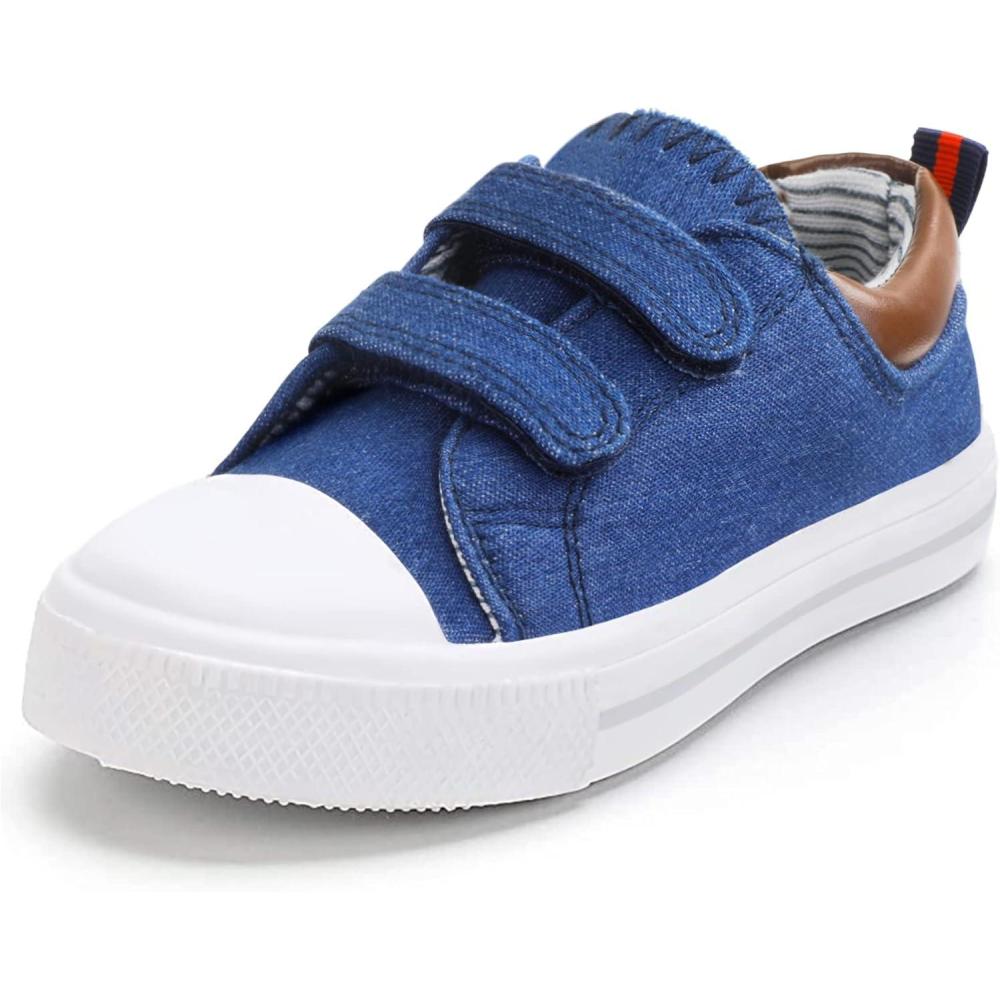 imageK KomForme Toddler Sneakers for Boys and Girls Dual Hook and Loops Sneakers Baby Canvas ShoesBlue Brown
