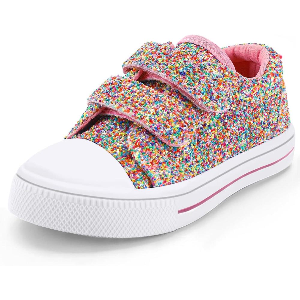 imageK KomForme Toddler Sneakers for Boys and Girls Dual Hook and Loops Sneakers Baby Canvas ShoesColorful Glitter